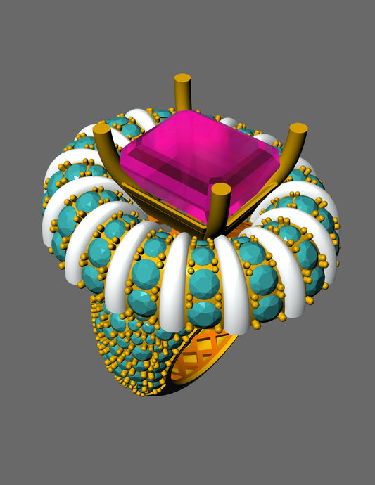 Enamel Radiance Cocktail Ring CAD | Gemstone & Dome Design