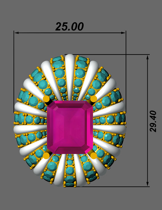 Enamel Radiance Cocktail Ring CAD | Gemstone & Dome Design